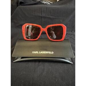 Karl Lagerfeld Red Square Frame Sunglasses with Case
